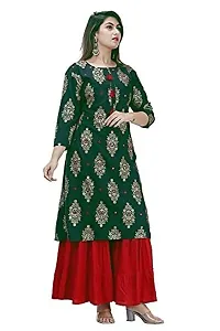 Women Straight Rayon Kurti And Sharara Set/Women A Line Kurti And Palazzo Set. (Medium, Green)-thumb1