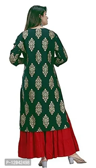 Women Straight Rayon Kurti And Sharara Set/Women A Line Kurti And Palazzo Set. (Medium, Green)-thumb3