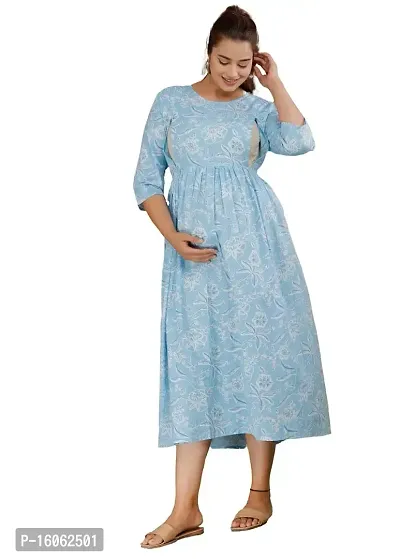 Maternity Dresses for Women - Feeding Kurtis for Women Stylish Latest Pregnancy Dresses for Women Light Blue-thumb0