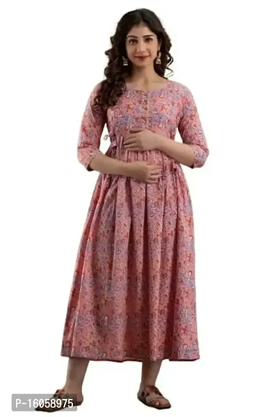 Maternity Dresses for Women - Feeding Kurtis for Women Stylish Latest Pregnancy Dresses for Women Peach-thumb0