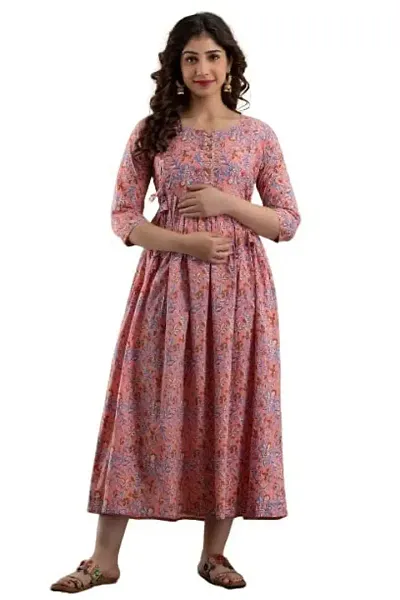 HRK VENOM Women's Pure Maternity Gown/Maternity wear/Feeding Gown A-line Maternity Feeding Dress Maternity Kurti Gown for Women