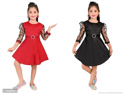 Elegant Cotton Blend Solid Frocks For Girls- Pack Of 2-thumb0