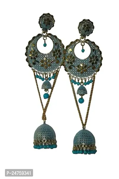 SAYONA ART Pearl diamond earrings Copper Stud Earring,Traditional Jhumka For Women (Light Blue)