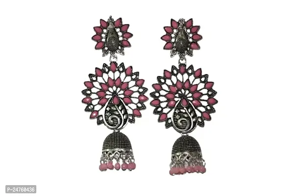SAYONA ART Pearl diamond earrings Copper Stud Earring Traditional Jhumka For Women (Pink]