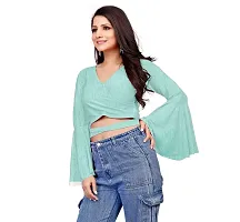 SAYONA ART Women's Indo-Westernd Polyester  Cotton Fancy Solid Top (Large, Sky Blue)-thumb3