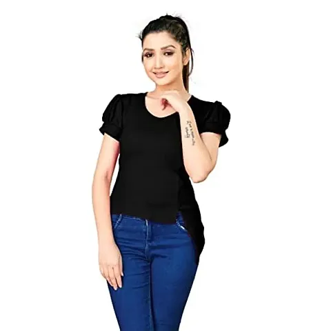 SAYONA ART Women's Indo-Westernd Polyester & Cotton Fancy Solid Top (Black)