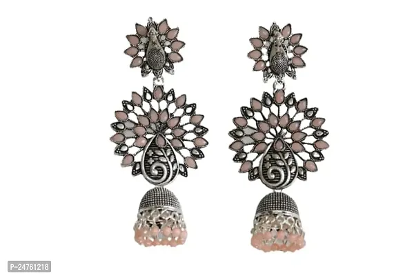 SAYONA ART Pearl diamond earrings Copper Stud Earring Traditional Jhumka For Women (Light Pink)