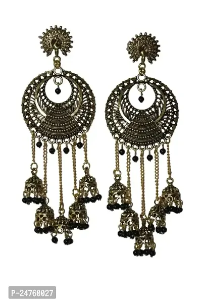 SAYONA ART Pearl diamond earrings Copper Stud Earring Traditional Jhumka For Women (Black}