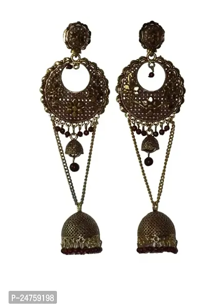 SAYONA ART Pearl diamond earrings Copper Stud Earring,Traditional Jhumka For Women (Red)