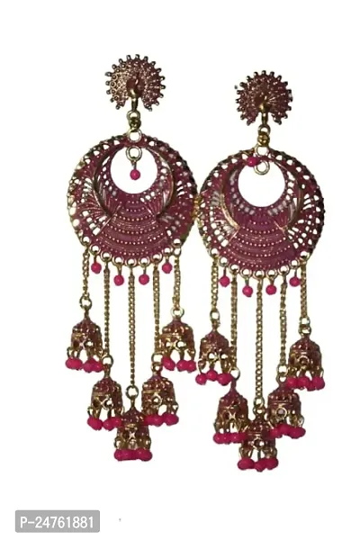 SAYONA ART Pearl diamond earrings Copper Stud Earring Traditional Jhumka For Women (Pink}