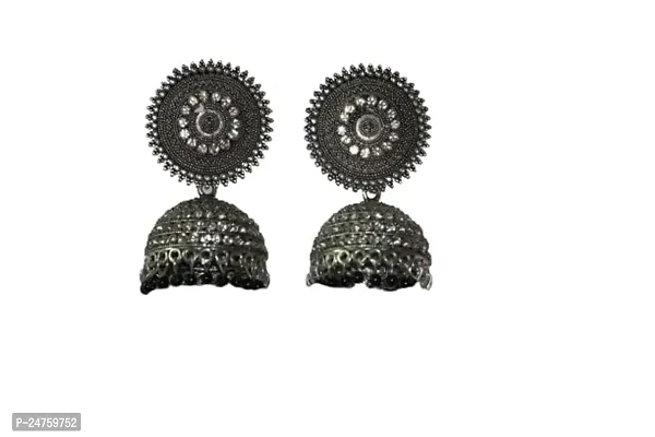 SAYONA ART Pearl diamond earrings Copper Stud Earring Traditional Jhumka For Women (Black]-thumb0