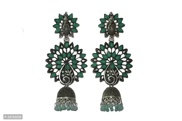 SAYONA ART Pearl diamond earrings Copper Stud Earring,Traditional Jhumka For Women (Dark Green)