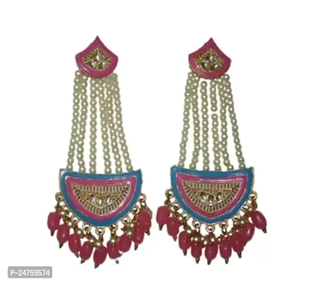 SAYONA ART Pearl diamond earrings Copper Stud Earring Traditional Jhumka For Women (Pink).