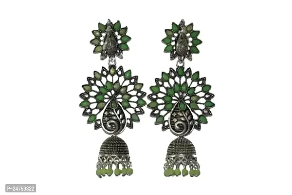 SAYONA ART Pearl diamond earrings Copper Stud Earring, Traditional Jhumka For Women (Green)-thumb0