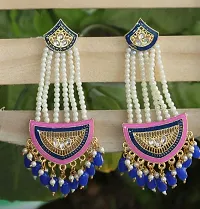 SAYONA ART Pearl diamond earrings Copper Stud Earring Traditional Jhumka For Women (Pink  Blue)-thumb1