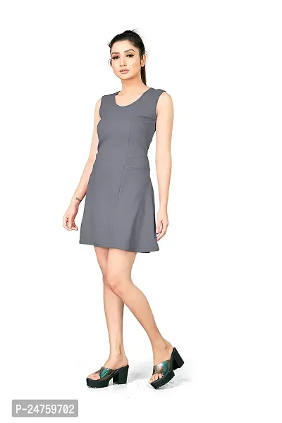 SAYONA ART Women's Polyester  Cotton with Digital Printed Knee Length Western Dress (Grey) Size:-Small-thumb4