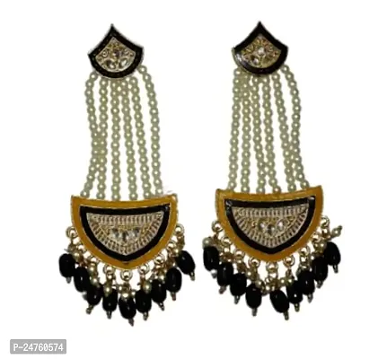 SAYONA ART Pearl diamond earrings Copper Stud Earring Traditional Jhumka For Women. (Black).