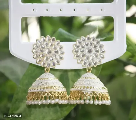 SAYONA ART Pearl diamond earrings Copper Stud Earring Traditional Jhumka For Women (White).-thumb2