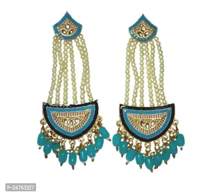SAYONA ART Pearl diamond earrings Copper Stud Earring Traditional Jhumka For Women (Light Blue).