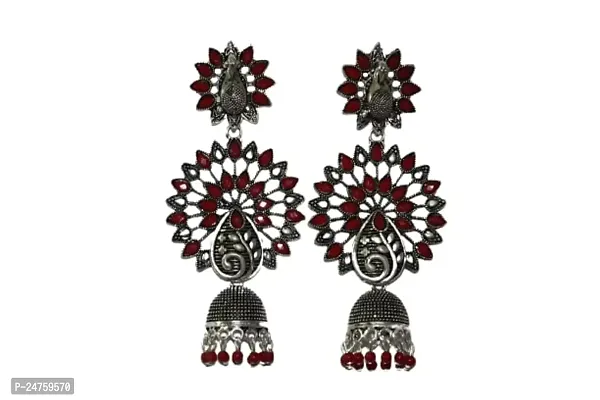SAYONA ART Pearl diamond earrings Copper Stud Earring Traditional Jhumka For Women (Red]