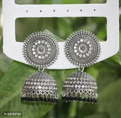 SAYONA ART Pearl diamond earrings Copper Stud Earring Traditional Jhumka For Women (Black]-thumb2