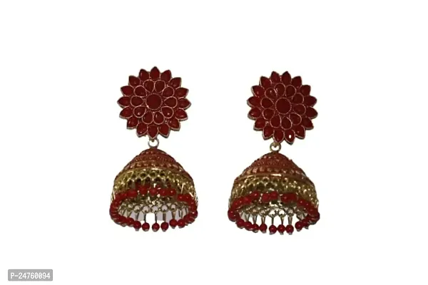 SAYONA ART Pearl diamond earrings Copper Stud Earring Traditional Jhumka For Women (Red).