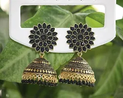 SAYONA ART Pearl diamond earrings Copper Stud Earring Traditional Jhumka For Women. (Black.)-thumb1