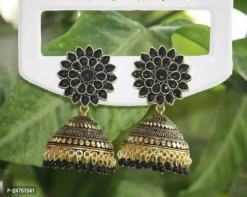 SAYONA ART Pearl diamond earrings Copper Stud Earring Traditional Jhumka For Women. (Black.)-thumb2