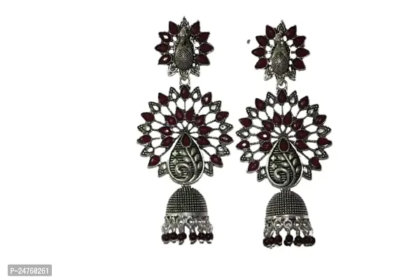 SAYONA ART Pearl diamond earrings Copper Stud Earring Traditional Jhumka For Women (Maroon]