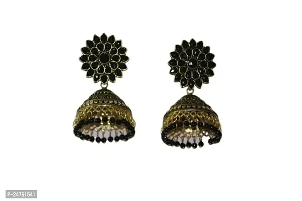 SAYONA ART Pearl diamond earrings Copper Stud Earring Traditional Jhumka For Women. (Black.)