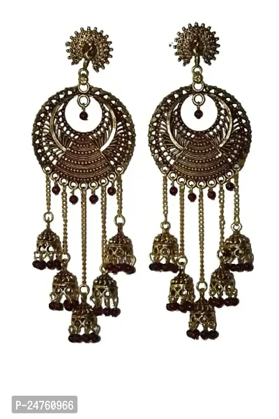 SAYONA ART Pearl diamond earrings Copper Stud Earring Traditional Jhumka For Women (Maroon}-thumb0