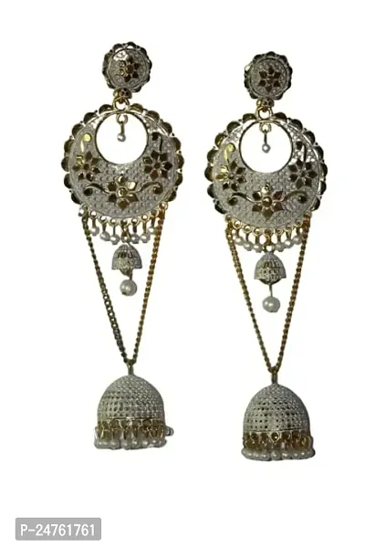 SAYONA ART Pearl diamond earrings Copper Stud Earring,Traditional Jhumka For Women (White)