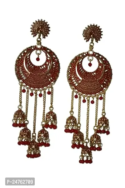 SAYONA ART Pearl diamond earrings Copper Stud Earring Traditional Jhumka For Women (Red}
