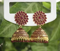 SAYONA ART Pearl diamond earrings Copper Stud Earring Traditional Jhumka For Women (Maroon).-thumb1