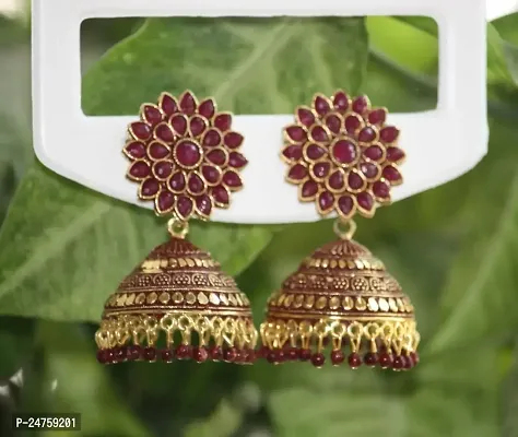 SAYONA ART Pearl diamond earrings Copper Stud Earring Traditional Jhumka For Women (Maroon).-thumb2
