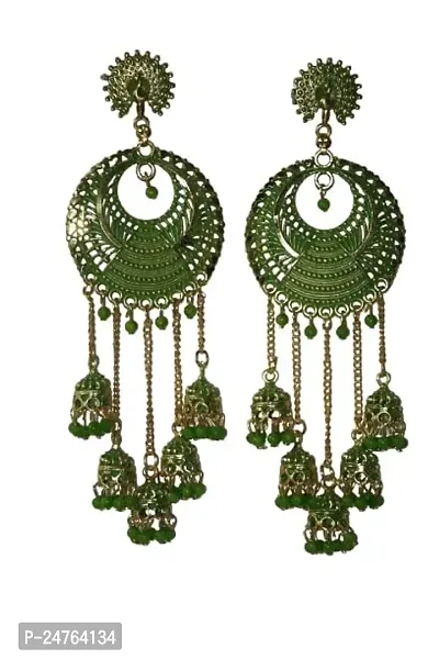 SAYONA ART Pearl diamond earrings Copper Stud Earring Traditional Jhumka For Women (Green}-thumb0