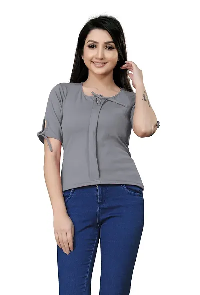 SAYONA ART Women's Indo-Westernd Polyester & Cotton Fancy Solid Top. (Grey) Size: Large
