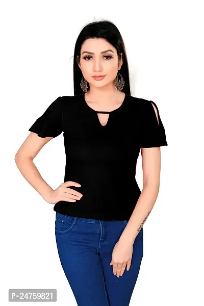 SAYONA ART Women's Indo-Westernd Polyester  Cotton Fancy Solid Top (Black) Size: Small