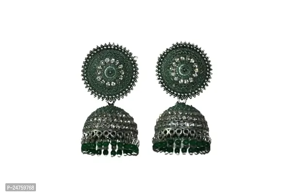 SAYONA ART Pearl diamond earrings Copper Stud Earring Traditional Jhumka For Women (Green]