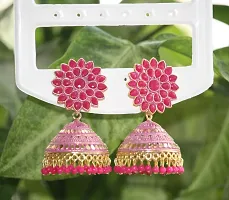 SAYONA ART Pearl diamond earrings Copper Stud Earring Traditional Jhumka For Women (Pink).-thumb1