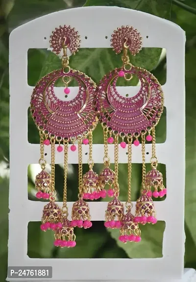 SAYONA ART Pearl diamond earrings Copper Stud Earring Traditional Jhumka For Women (Pink}-thumb2