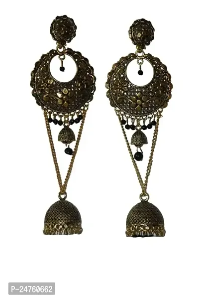 SAYONA ART Pearl diamond earrings Copper Stud Earring,Traditional Jhumka For Women (Black)