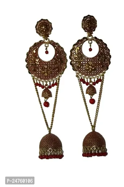 SAYONA ART Pearl diamond earrings Copper Stud Earring,Traditional Jhumka For Women (Maroon)-thumb0