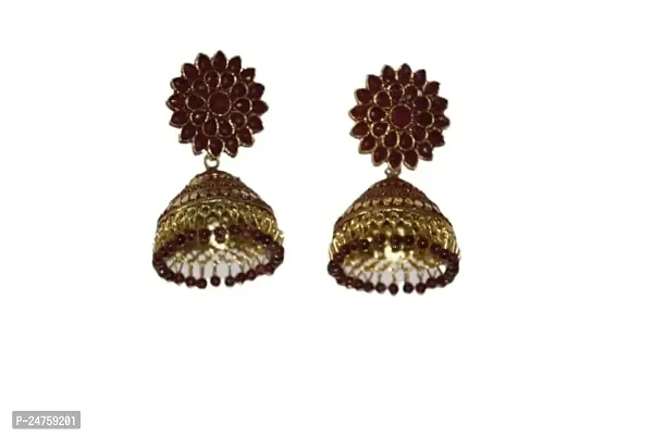 SAYONA ART Pearl diamond earrings Copper Stud Earring Traditional Jhumka For Women (Maroon).