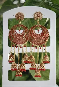 SAYONA ART Pearl diamond earrings Copper Stud Earring Traditional Jhumka For Women (Red}-thumb1