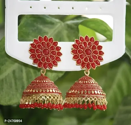 SAYONA ART Pearl diamond earrings Copper Stud Earring Traditional Jhumka For Women (Red).-thumb2