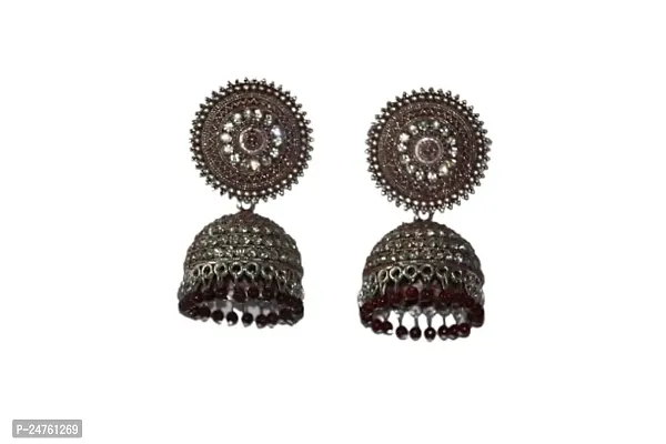 SAYONA ART Pearl diamond earrings Copper Stud Earring Traditional Jhumka For Women. (Red]