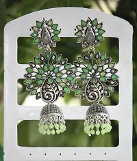 SAYONA ART Pearl diamond earrings Copper Stud Earring, Traditional Jhumka For Women (Green)-thumb1