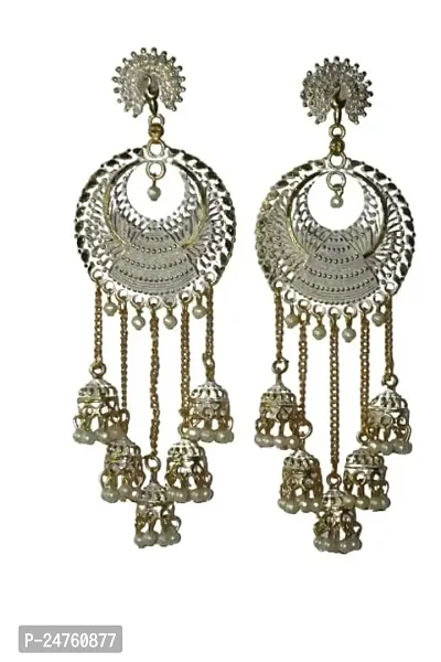 SAYONA ART Pearl diamond earrings Copper Stud Earring Traditional Jhumka For Women (White}
