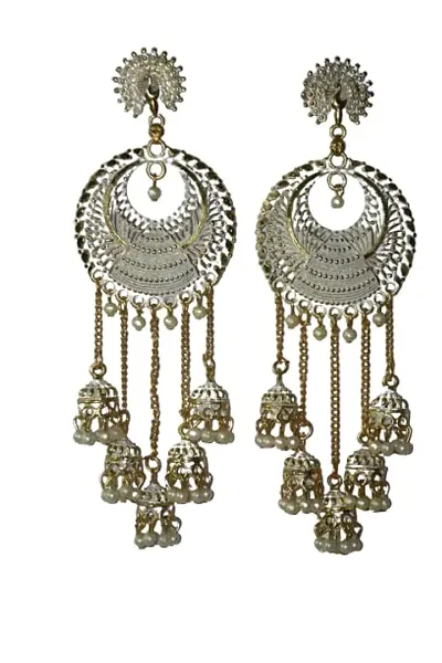 SAYONA ART Pearl diamond earrings Stud Earring Traditional Jhumka For Women (White}